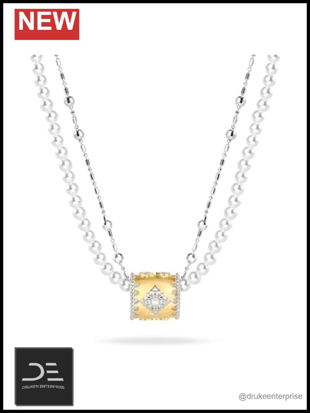 S925 Sterling Silver Pearl Necklace 14K Gold Plated Clover Pendant